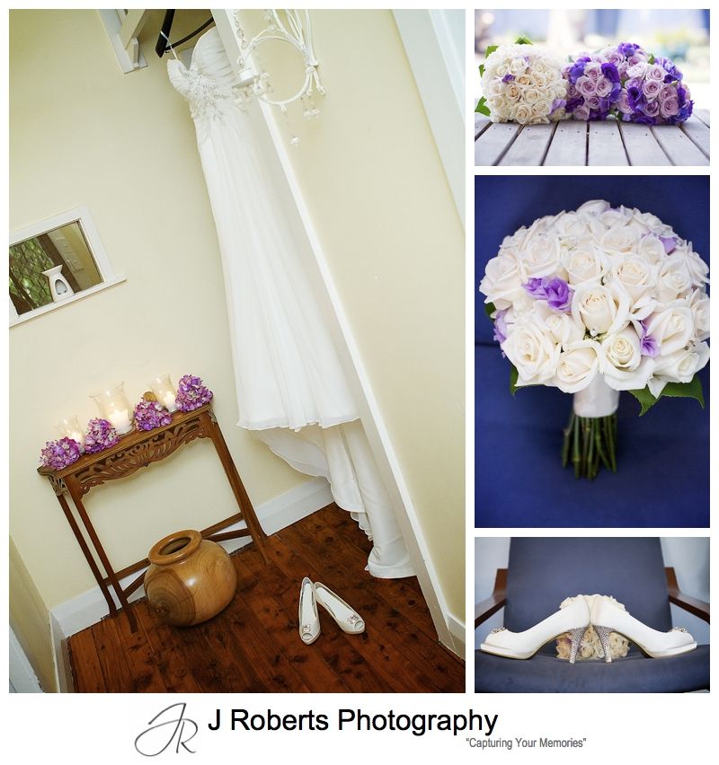 Wedding dress and flower details with purple theme - sydney wedding photographers